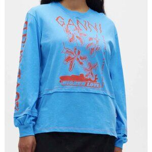 GANNI long sleeve graphic tshirt - Azure blue